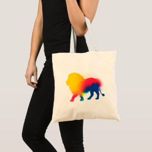 Colourful Abstract Spray Paint Lion Silhouette Tote Bag