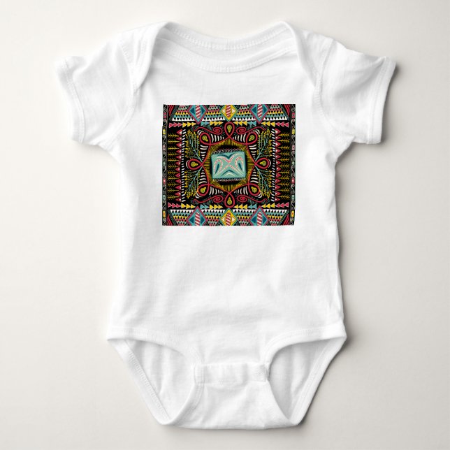 Colourful abstract: square pocket design. baby bodysuit (Front)