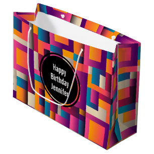 Colourful Abstract Squares and Shapes Birthday Large Gift Bag