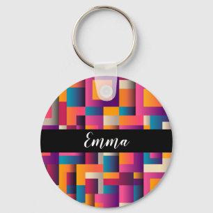 Colourful Abstract Squares and Shapes Key Ring