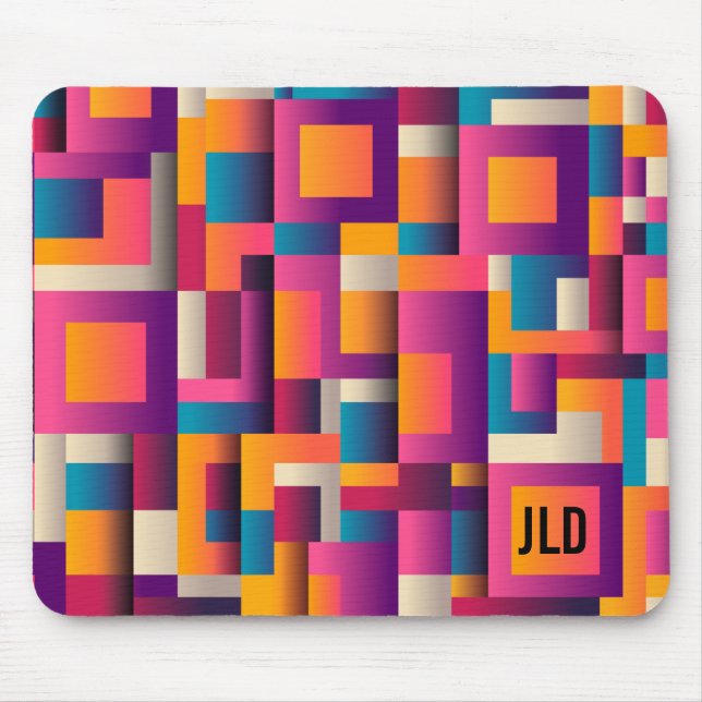 Colourful Abstract Squares and Shapes Monogram Mouse Mat (Front)