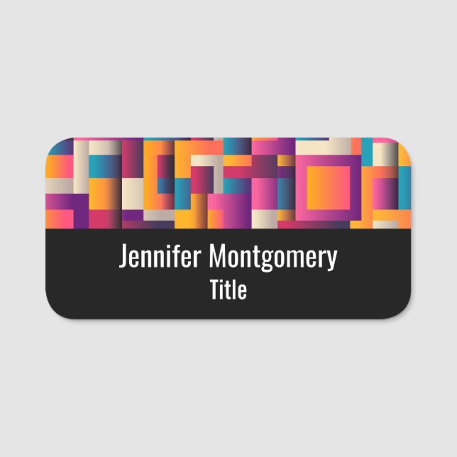 Colourful Abstract Squares and Shapes Name Tag (Front)