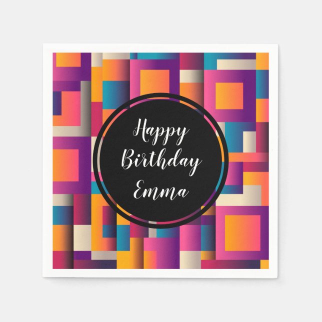 Colourful Abstract Squares and Shapes Napkin (Front)