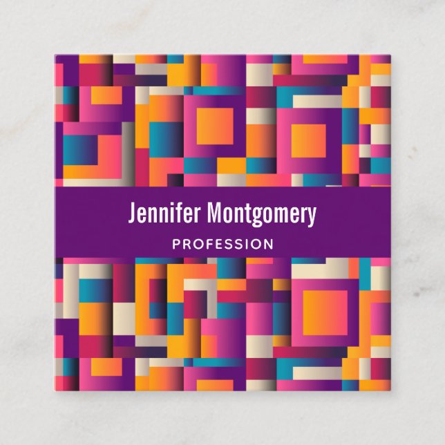 Colourful Abstract Squares and Shapes Square Square Business Card (Front)