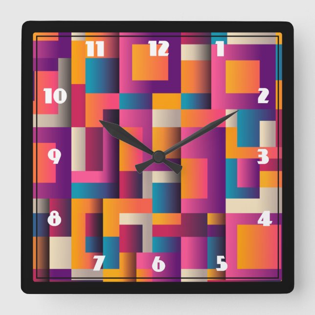 Colourful Abstract Squares and Shapes Square Wall Clock (Front)