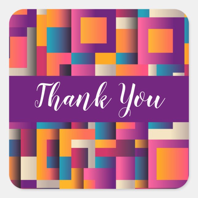 Colourful Abstract Squares and Shapes Thank You Square Sticker (Front)