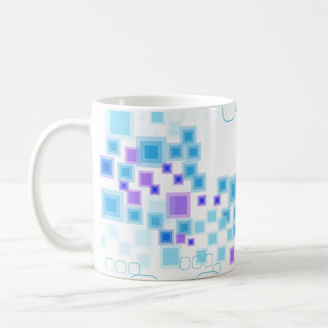 Colourful Abstract Squares, Boxes and Diamonds Coffee Mug (Left)