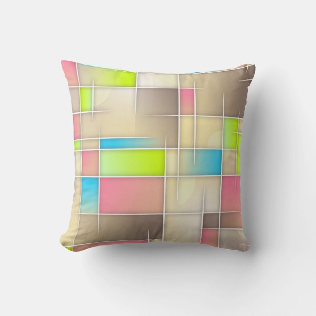Colourful Abstract Squares Geometric Pattern Cushion (Front)