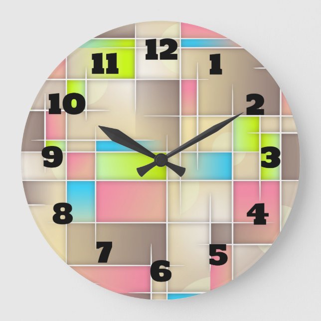 Colourful Abstract Squares Geometric Pattern Large Clock (Front)