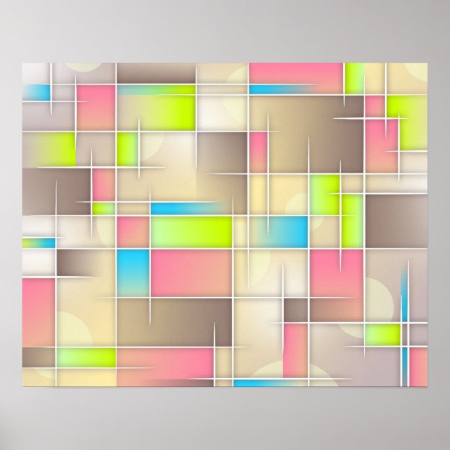 Colourful Abstract Squares Geometric Pattern Poster (Front)