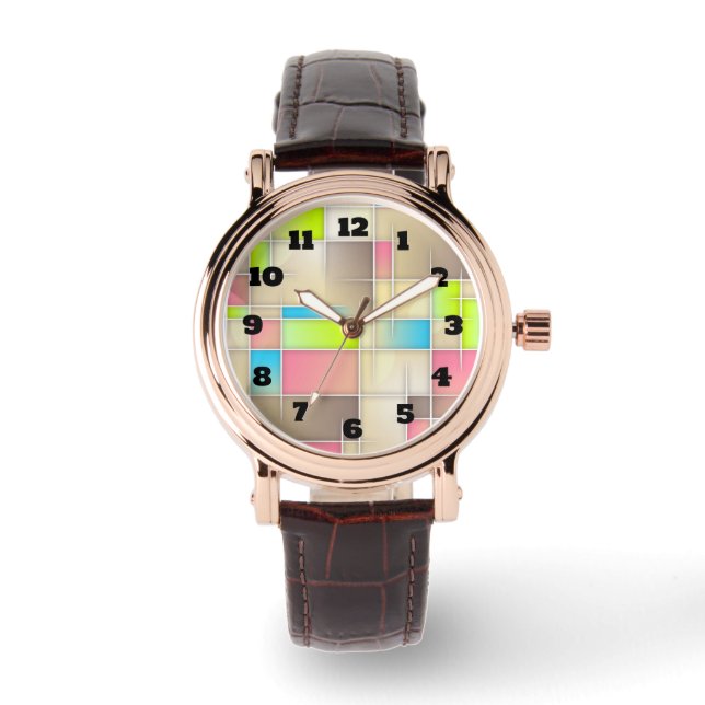 Colourful Abstract Squares Geometric Pattern Watch (Front)