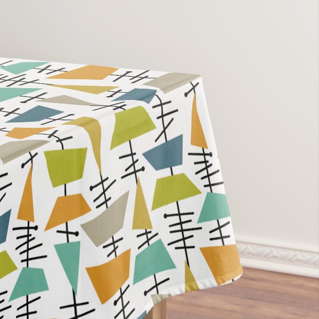 Colourful Abstract Squares Triangles Mid Century Tablecloth (In Situ)