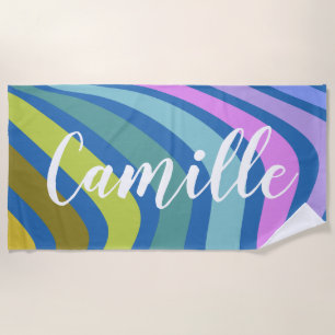 Colourful Abstract Squiggle Swirls Personalised Beach Towel