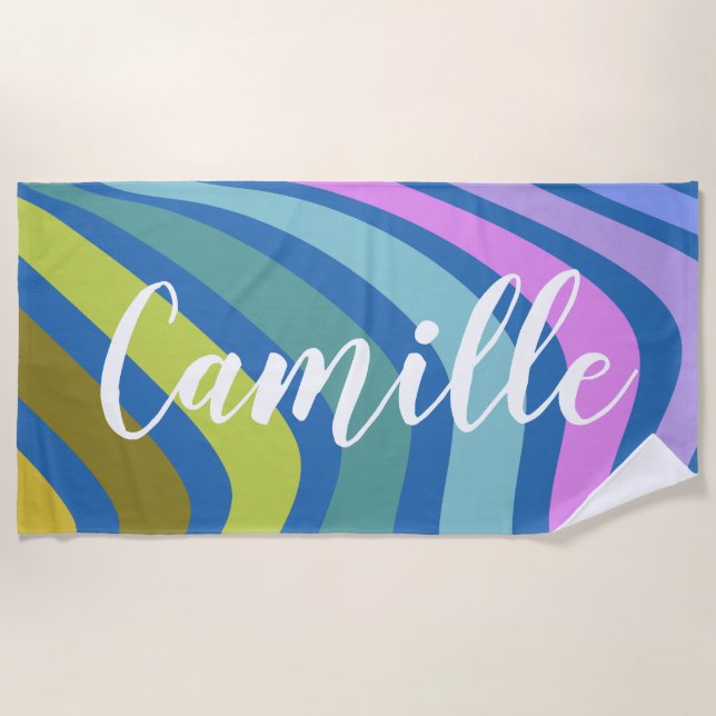 Colourful Abstract Squiggle Swirls Personalised Beach Towel (Front)