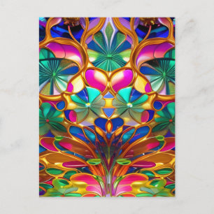 Colourful Abstract Stained Glass Postcard