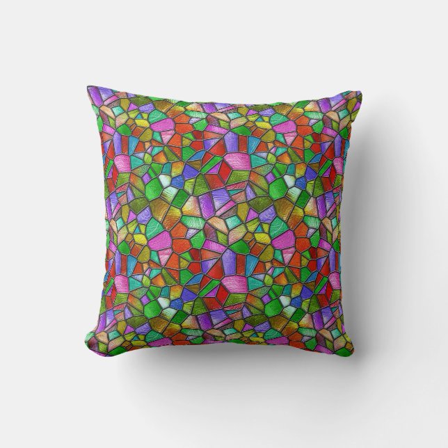 Colourful Abstract Stained Glass Window Cushion (Front)