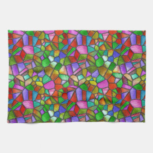 Colourful Abstract Stained Glass Window Tea Towel