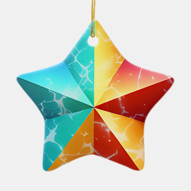 Colourful Abstract Star Modern Art Ceramic Tree Decoration (Front)