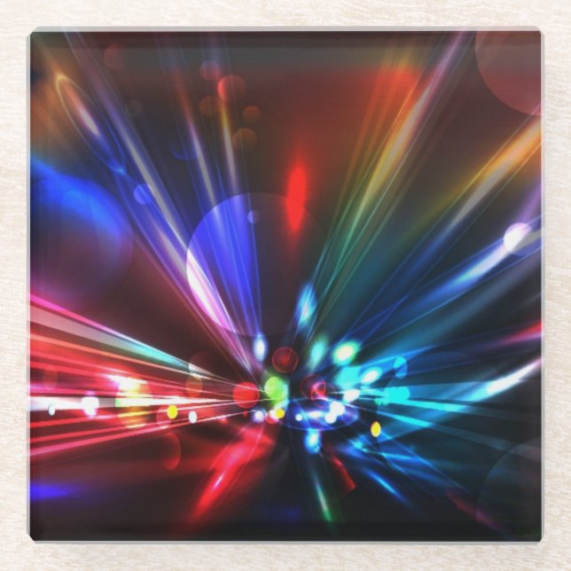 Colourful Abstract Starburst Explosion Glass Coaster (Front)