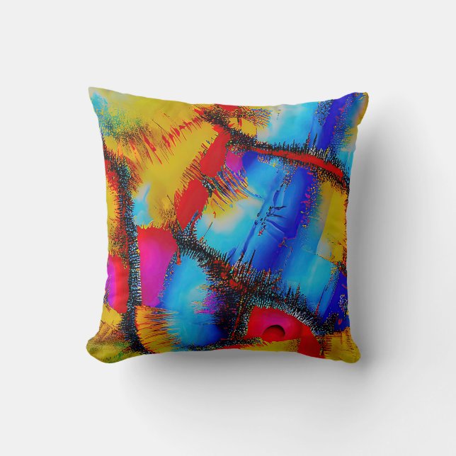 Colourful Abstract Stich Pattern Cushion (Front)
