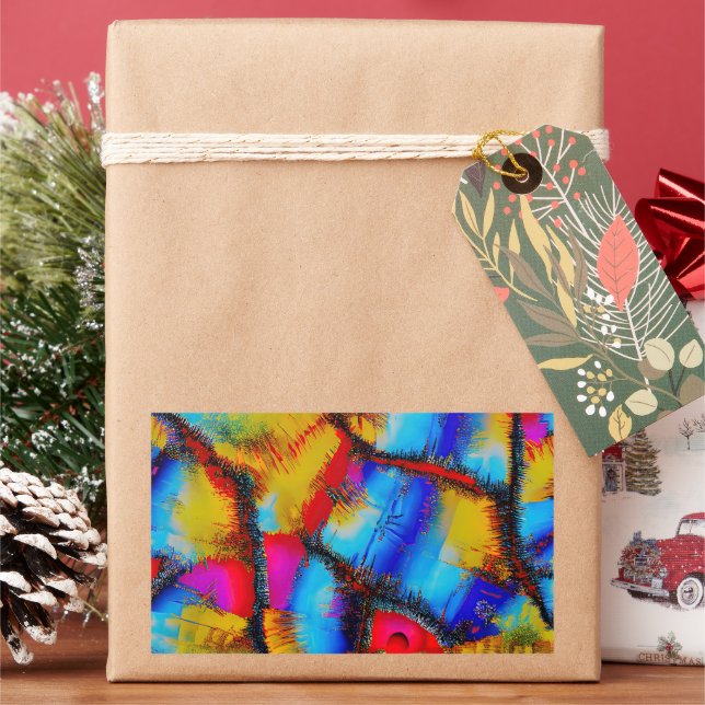 Colourful Abstract Stich Pattern Rectangular Sticker (Holiday)