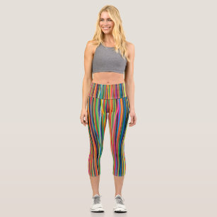 Colourful abstract stripes design adult cloth face capri leggings