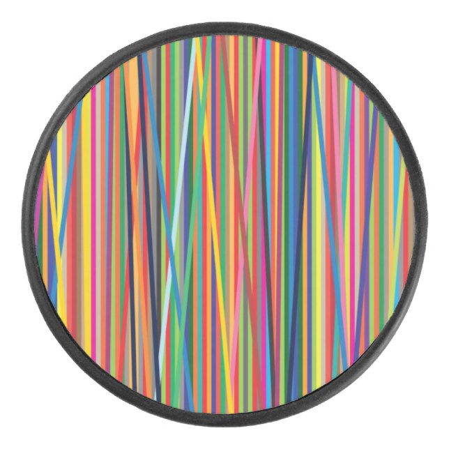 Colourful abstract stripes design hockey puck (Front)