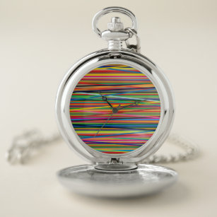 Colourful abstract stripes design pocket watch