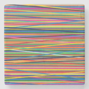 Colourful abstract stripes design stone coaster