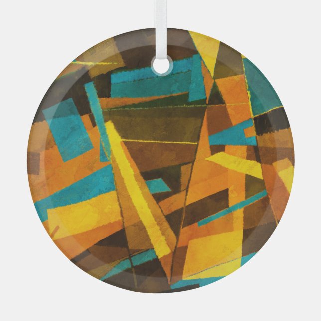 Colourful Abstract Stripes: Paint Texture Glass Tree Decoration (Front)