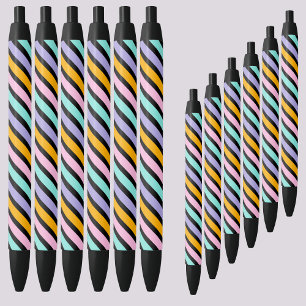 Colourful Abstract Stripes Pattern          Black Ink Pen