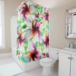 Colourful Abstract Summer Lily Watercolors Shower Curtain