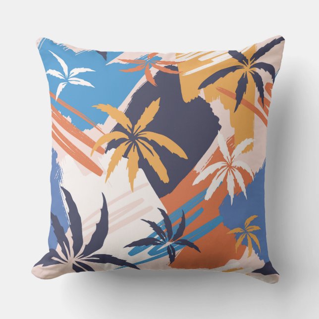 Colourful Abstract Summer Palm Tree Pattern Cushion (Front)