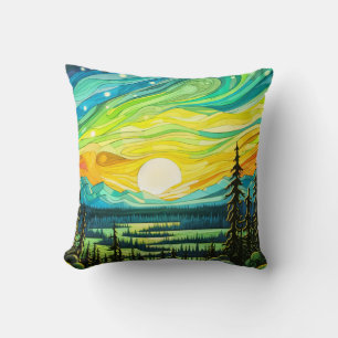 Colourful Abstract Sunset Landscape Cushion