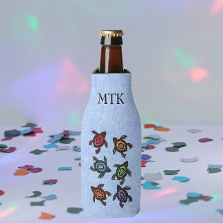 Colourful Abstract Swimming Turtles Bottle Cooler