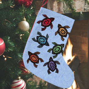 Colourful Abstract Swimming Turtles Small Christmas Stocking