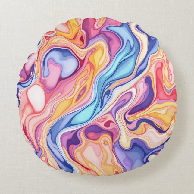 Colourful Abstract Swirl Fluid Pattern  Round Cushion (Front)