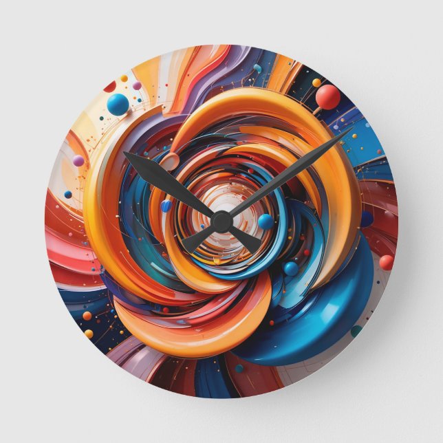 Colourful Abstract Swirling Design Round Clock (Front)