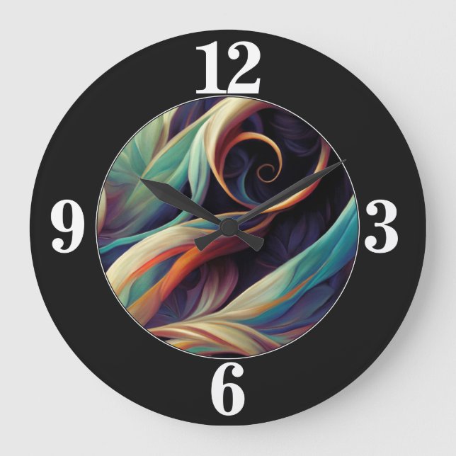 Colourful Abstract Swirls Large Clock (Front)