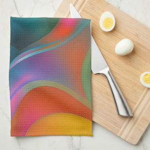 Colourful Abstract Swirls Orange Blue Green Pink Tea Towel