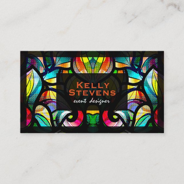Colourful Abstract Swirls Stained Glass Look 2 Business Card (Front)