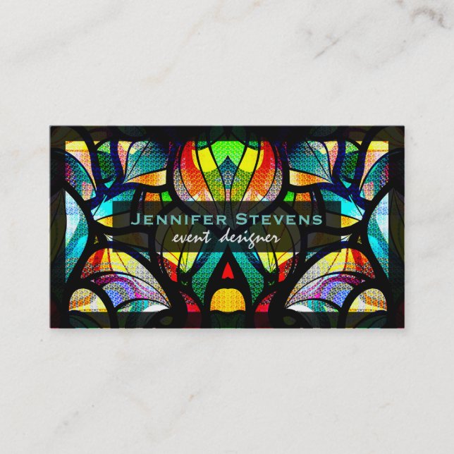 Colourful Abstract Swirls Stained Glass Look 2 Business Card (Front)