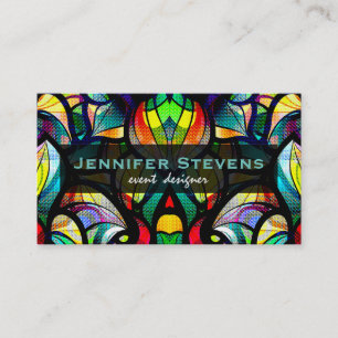 Colourful Abstract Swirls Stained Glass Look 2a Business Card