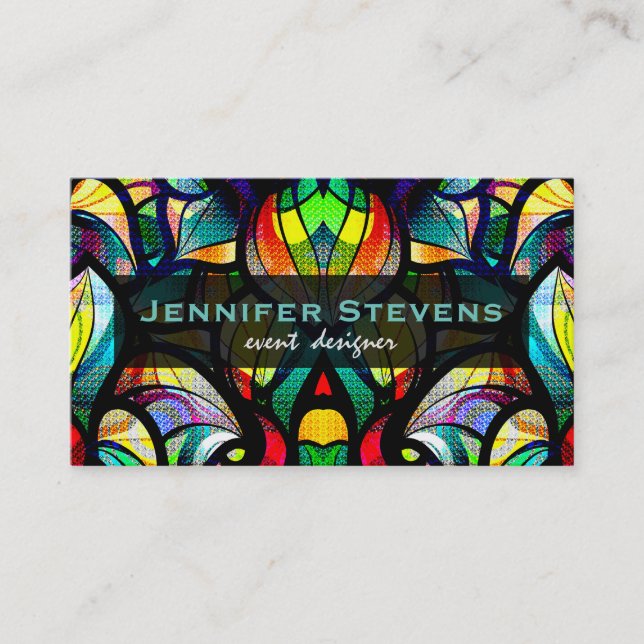 Colourful Abstract Swirls Stained Glass Look 2a Business Card (Front)