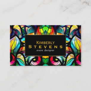Colourful Abstract Swirls Stained Glass Look 2b Business Card