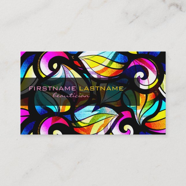 Colourful Abstract Swirls-Stained Glass Look Business Card (Front)