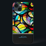 Colourful Abstract Swirls Stained Glass Look iPhone 13 Case<br><div class="desc">Colourful abstract swirls with stained-glass look. Custom and optional monogram with modern geometric pattern on the bottom.</div>