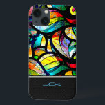 Colourful Abstract Swirls Stained Glass Look iPhone 13 Case<br><div class="desc">Colourful abstract swirls with stained-glass look. Custom and optional monogram with modern geometric pattern on the bottom.</div>