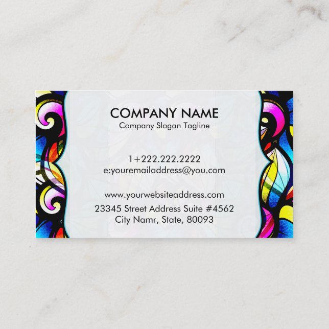Colourful Abstract Swirls Stained Glass Template 2 Business Card (Back)