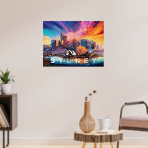 Colourful Abstract Sydney Australia Skyline Poster